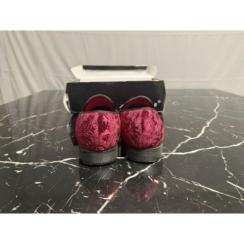 Alberto Fellini Men's Velvet Flower Designer Dress Dark Purple  Loafers US 12